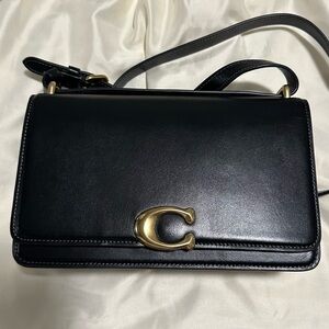 Coach Black Leather Crossbody Bag with Gold Accent